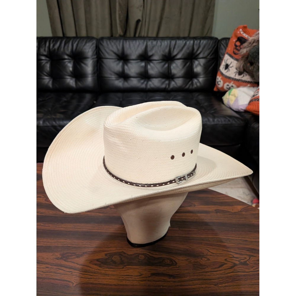 Resistol George Strait 10X Shantung Panama Straw Cowboy Hat Cream 6 7/8